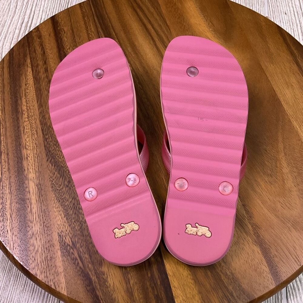 Coach X Disney Minnie Mouse Pink Floral Thong Flip Flops Sandals Women's Size 7 - Picture 8 of 9